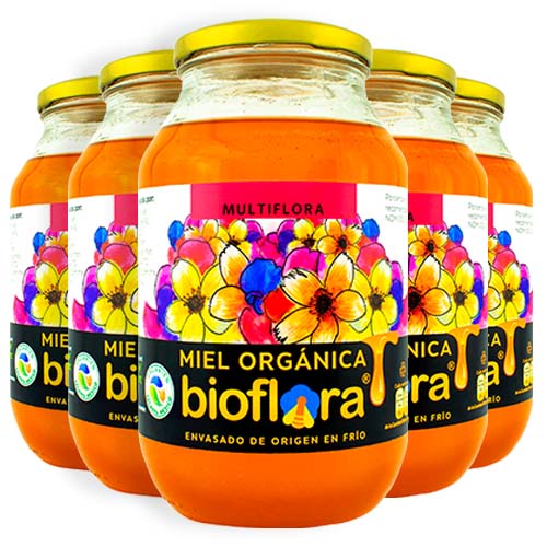 Miel orgánica por floraciones 1200g paquete x 5u