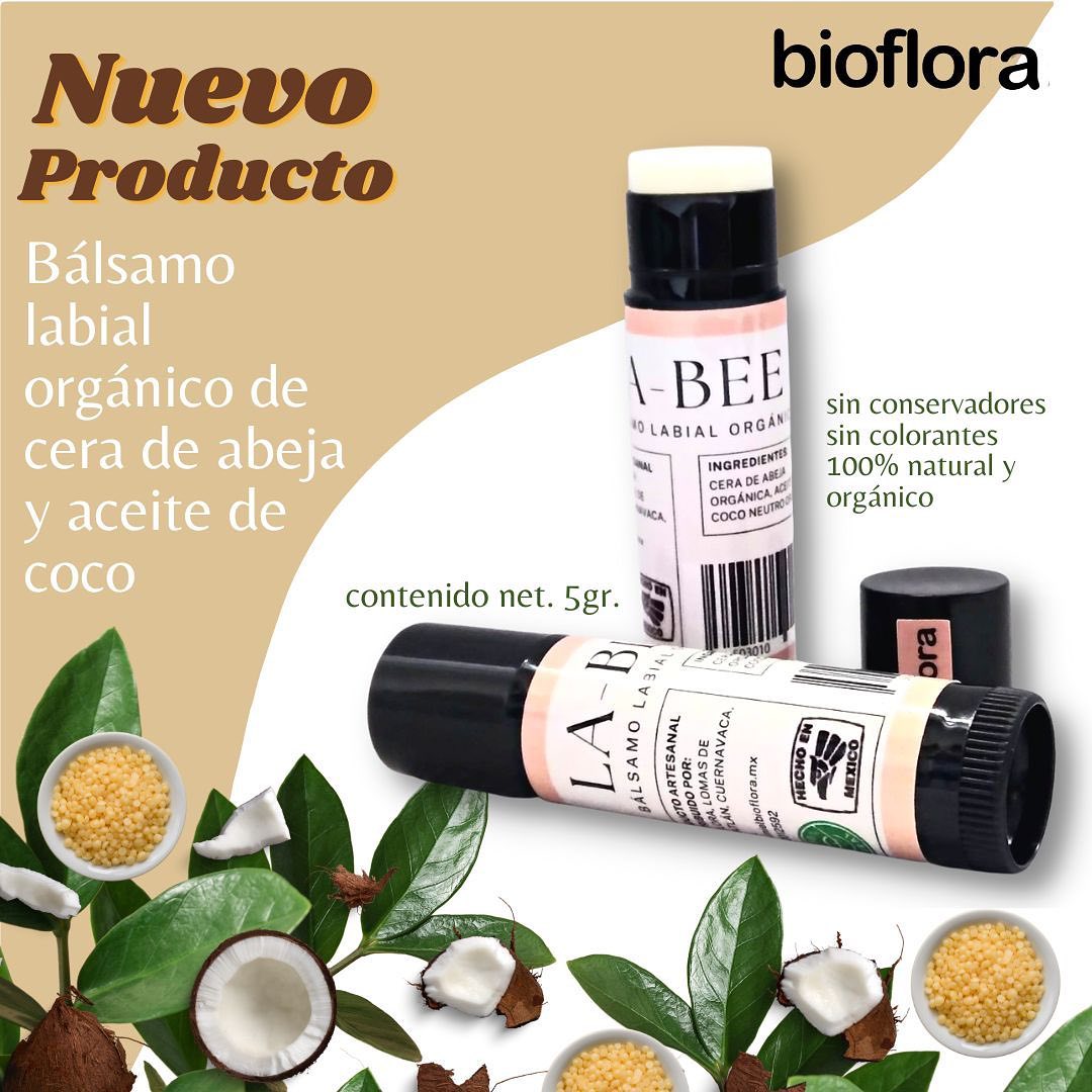 Bálsamo labial orgánico La-Bee, Hecho de Cera de abeja orgánica y Aceite de Coco Orgánico.